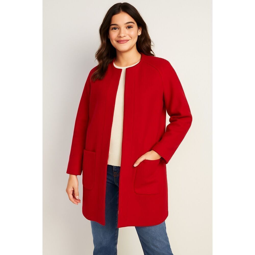 OLD NAVY Women’s Wool-Blend Coat Med‎ Red Lined Patch Pockets Minimalist Style